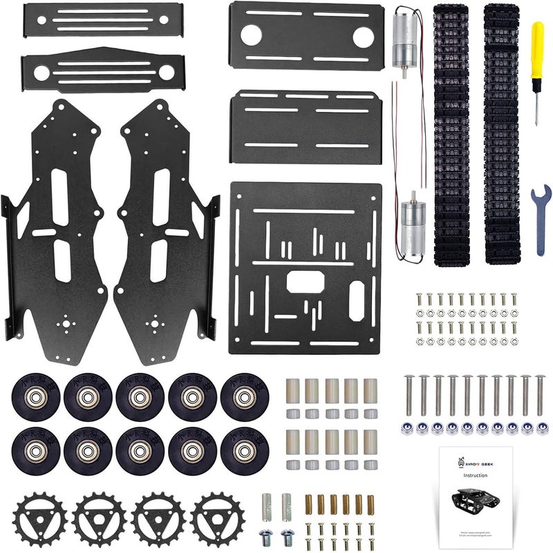 XiaoR Geek مجموعة هيكل سيارة روبوت ذكي من سبائك الألمنيوم هيكل دبابة كبير مع محركات 2WD لـ Arduino/Raspberry Pi DIY سيارات روبوت متعقبة ماصة للصدمات - مجموعة تعليمية (أسود) - Image 4